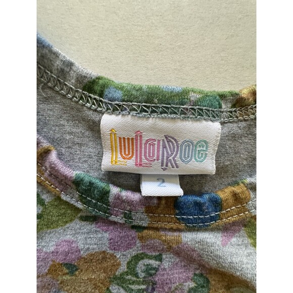 LuLaRoe Scarlett Dress Size 2T Gray With Floral Print Short Sleeve - Picture 6 of 6